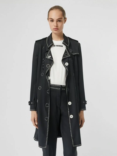 Shop Burberry Studded Silk Satin Trench Coat In Black