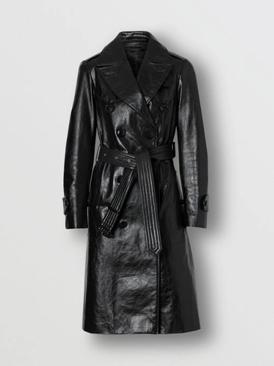 Shop Burberry D-ring Detail Crinkled Leather Trench Coat In Black