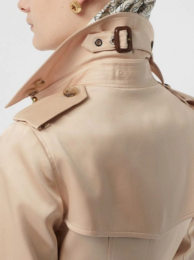 Shop Burberry Silk Satin Trench Coat In Pale Blush