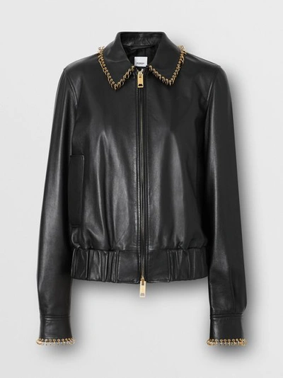 Shop Burberry Ring-pierced Lambskin Jacket In Black