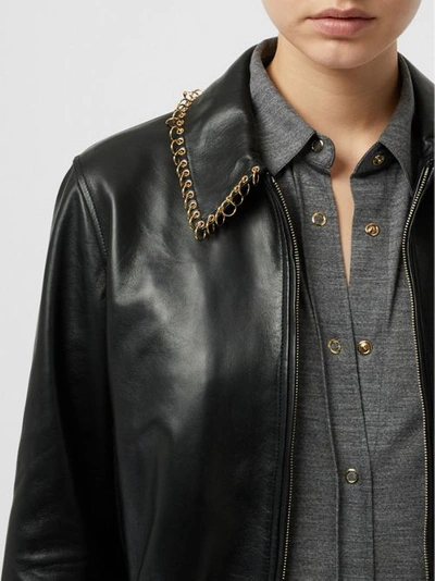 Shop Burberry Ring-pierced Lambskin Jacket In Black