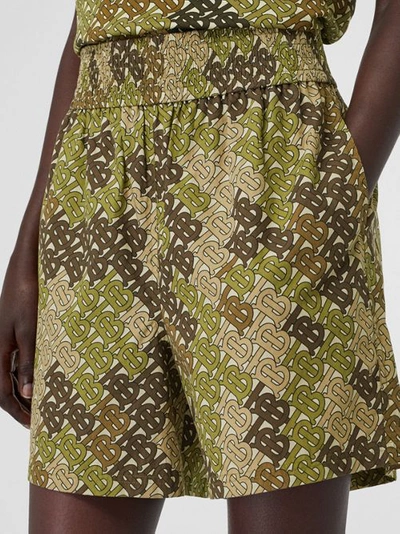 Shop Burberry Monogram Print Cotton Poplin Shorts In Khaki Green