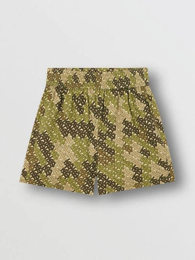 Shop Burberry Monogram Print Cotton Poplin Shorts In Khaki Green