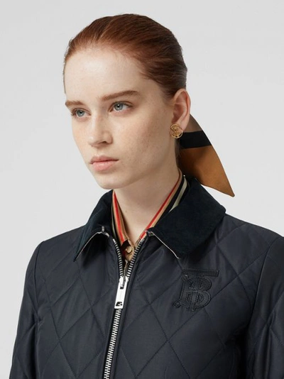 Shop Burberry Monogram Motif Quilted Riding Jacket In Navy