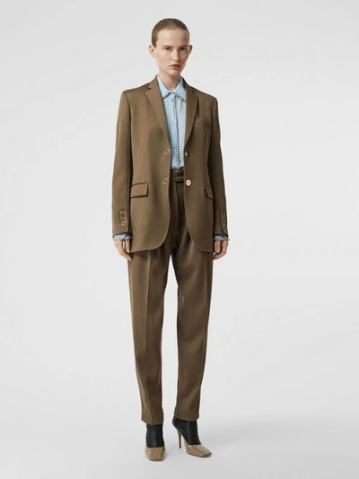 Shop Burberry Pleat Detail Wool Twill Tailored Trousers In Warm Taupe