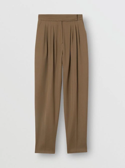 Shop Burberry Pleat Detail Wool Twill Tailored Trousers In Warm Taupe
