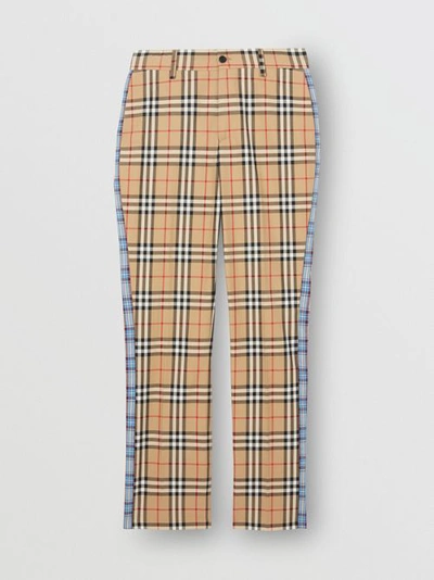 Shop Burberry Straight Fit Contrast Check Cotton Trousers In Archive Beige