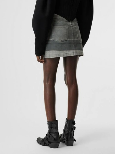 Shop Burberry Victorian Portrait Print Stretch Denim Mini Skirt In Grey