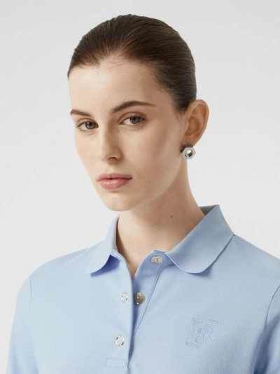 Shop Burberry Monogram Motif Cotton Piqué Polo Shirt In Pale Blue