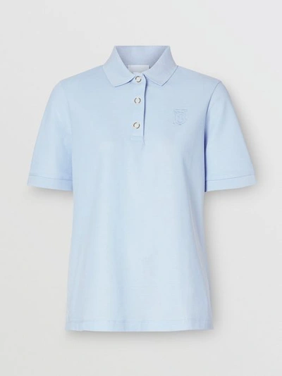 Shop Burberry Monogram Motif Cotton Piqué Polo Shirt In Pale Blue
