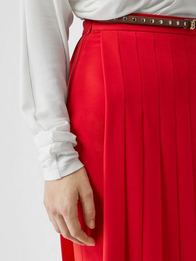 Shop Burberry Stretch Cady Pleated Skirt In Bright Red