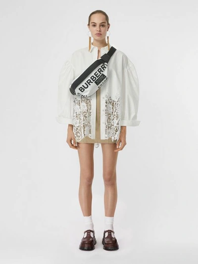 Shop Burberry Macramé Lace Panel Cotton Oxford Oversized Shirt In White