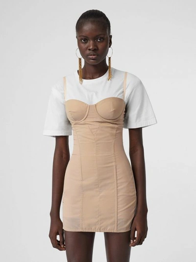 Shop Burberry Cotton Gabardine Corset Dress In Honey