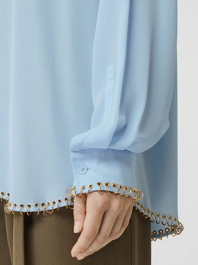 Shop Burberry Ring-pierced Silk Crepe Shirt In Pale Blue