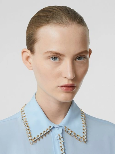 Shop Burberry Ring-pierced Silk Crepe Shirt In Pale Blue