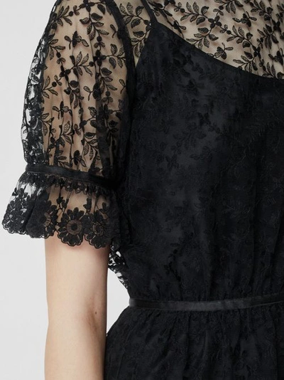 Shop Burberry Floral Embroidered Tulle Dress In Black