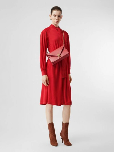 Shop Burberry Topstitch Detail Jersey Tie-neck Dress In Bright Red