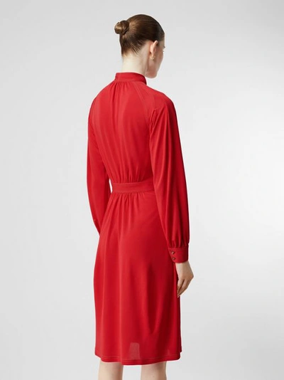 Shop Burberry Topstitch Detail Jersey Tie-neck Dress In Bright Red