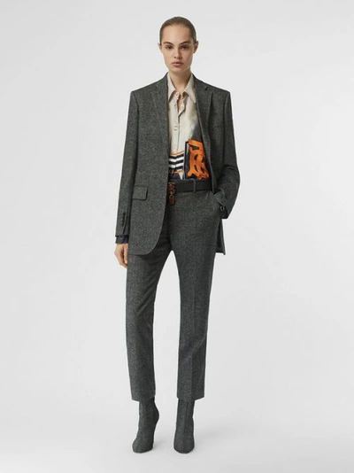 Shop Burberry Wool Cashmere Tweed Tailored Jacket In Black Melange