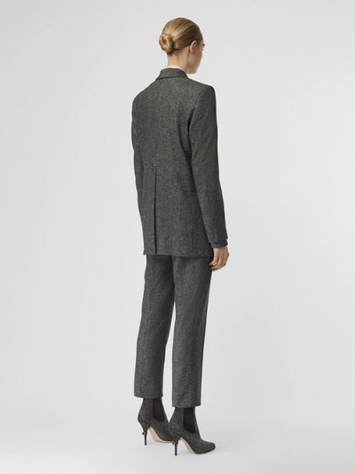 Shop Burberry Wool Cashmere Tweed Tailored Jacket In Black Melange