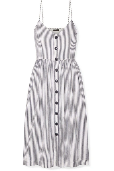 Shop Atm Anthony Thomas Melillo Striped Cotton And Linen-blend Midi Dress In White