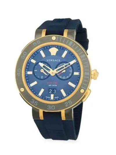 Shop Versace Ip Stainless Steel Chronograph Watch In Gold Navy