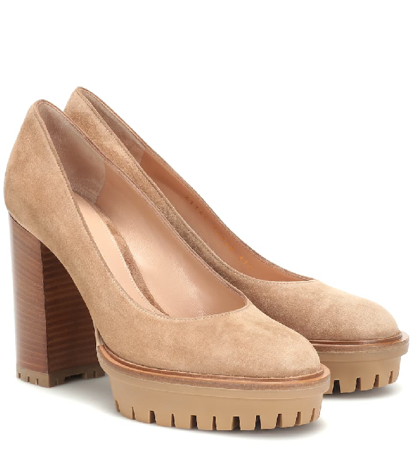 Gianvito Rossi Suede Platform Pumps In Beige ModeSens