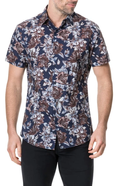 Shop Rodd & Gunn Gifford Regular Fit Floral Short Sleeve Button-up Shirt In Indigo