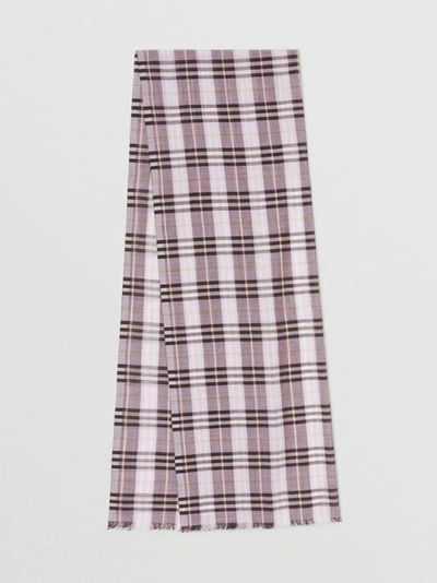 Shop Burberry Vintage Check Lightweight Wool Silk Scarf In Lavender