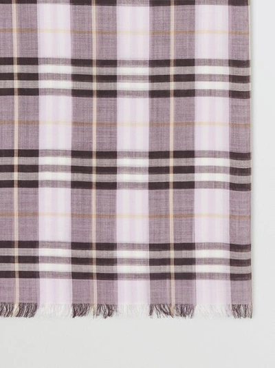 Shop Burberry Vintage Check Lightweight Wool Silk Scarf In Lavender
