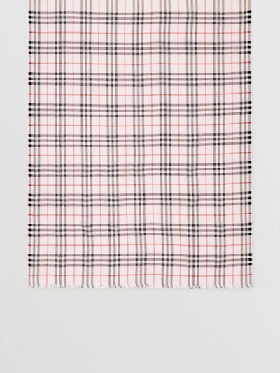 Shop Burberry Icon Stripe And Vintage Check Wool Silk Scarf In Alabaster Pink
