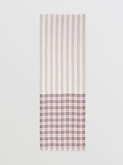 Vintage 格纹拼标志性条纹丝毛混纺围巾