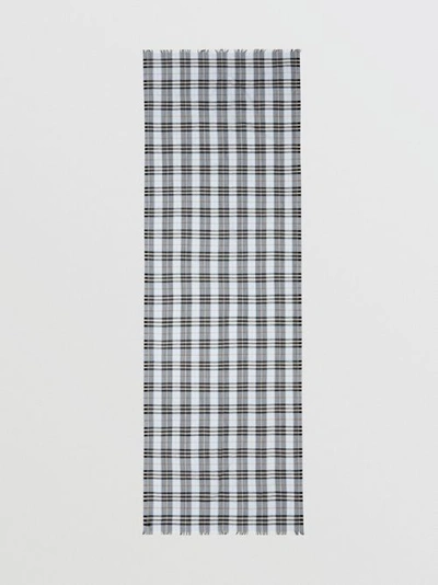 Shop Burberry Vintage Check Lightweight Wool Silk Scarf In Pale Blue