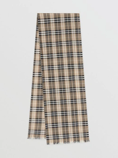 Shop Burberry Vintage Check Lightweight Wool Silk Scarf In Pale Honey