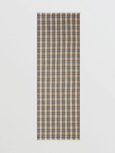 Shop Burberry Vintage Check Lightweight Wool Silk Scarf In Pale Honey