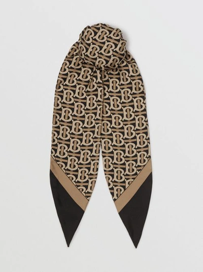 Shop Burberry Monogram Print Silk Hair Scarf In Black