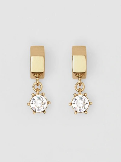 Shop Burberry Crystal Charm Gold-plated Nut Earrings In Light Gold