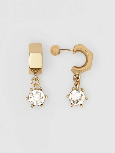 Shop Burberry Crystal Charm Gold-plated Nut Earrings In Light Gold