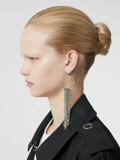 Shop Burberry Chain Detail Palladium-plated Hoop Earrings In Palladio