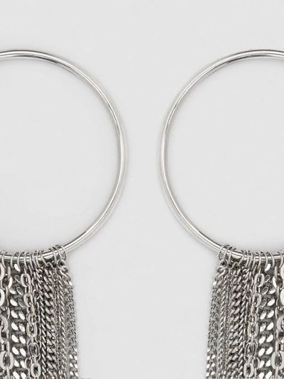 Shop Burberry Chain Detail Palladium-plated Hoop Earrings In Palladio