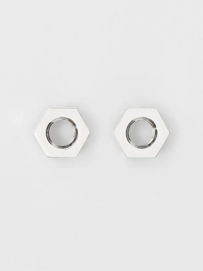 Shop Burberry Palladium-plated Nut Earrings In Palladio