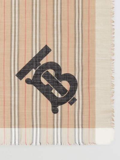 专属标识拼标志性条纹丝毛混纺大号方巾