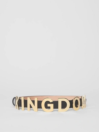 Shop Burberry Kingdom Motif Leather Belt In Black/light Gold