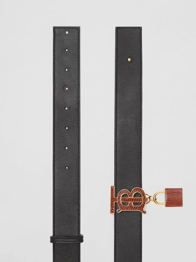 Shop Burberry Padlock Detail Monogram Motif Leather Belt In Black/tan