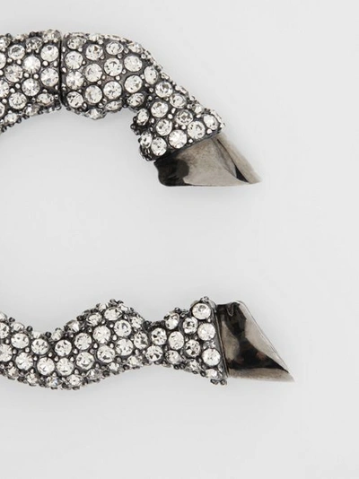 Shop Burberry Crystal Ruthenium-plated Hoof Open-hoop Earrings In Black Diamond/rutenio