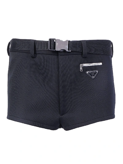 Shop Prada Belted Logo Swim Shorts In Black