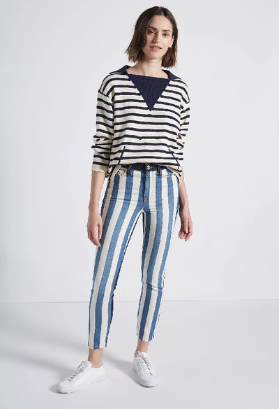 Shop Current Elliott The Elsie Sweater In Navy & Ivory Stripe