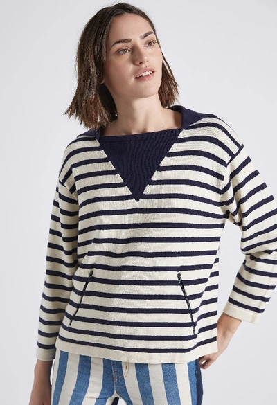 Shop Current Elliott The Elsie Sweater In Navy & Ivory Stripe