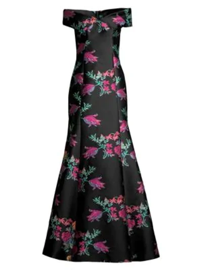 Shop Etro Jacquard Floral Off-the-shoulder Gown In Black