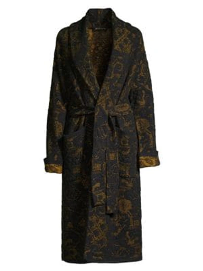 Shop Etro Long Floral Jacquard Knit Trench Coat In Black